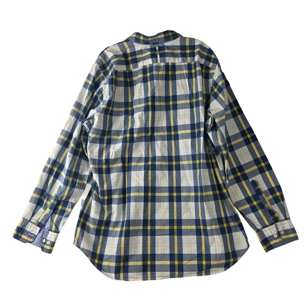 Banana Republic Camden Fit Shirt Mens XL Tall Blue Yellow Plaid Button Down 078